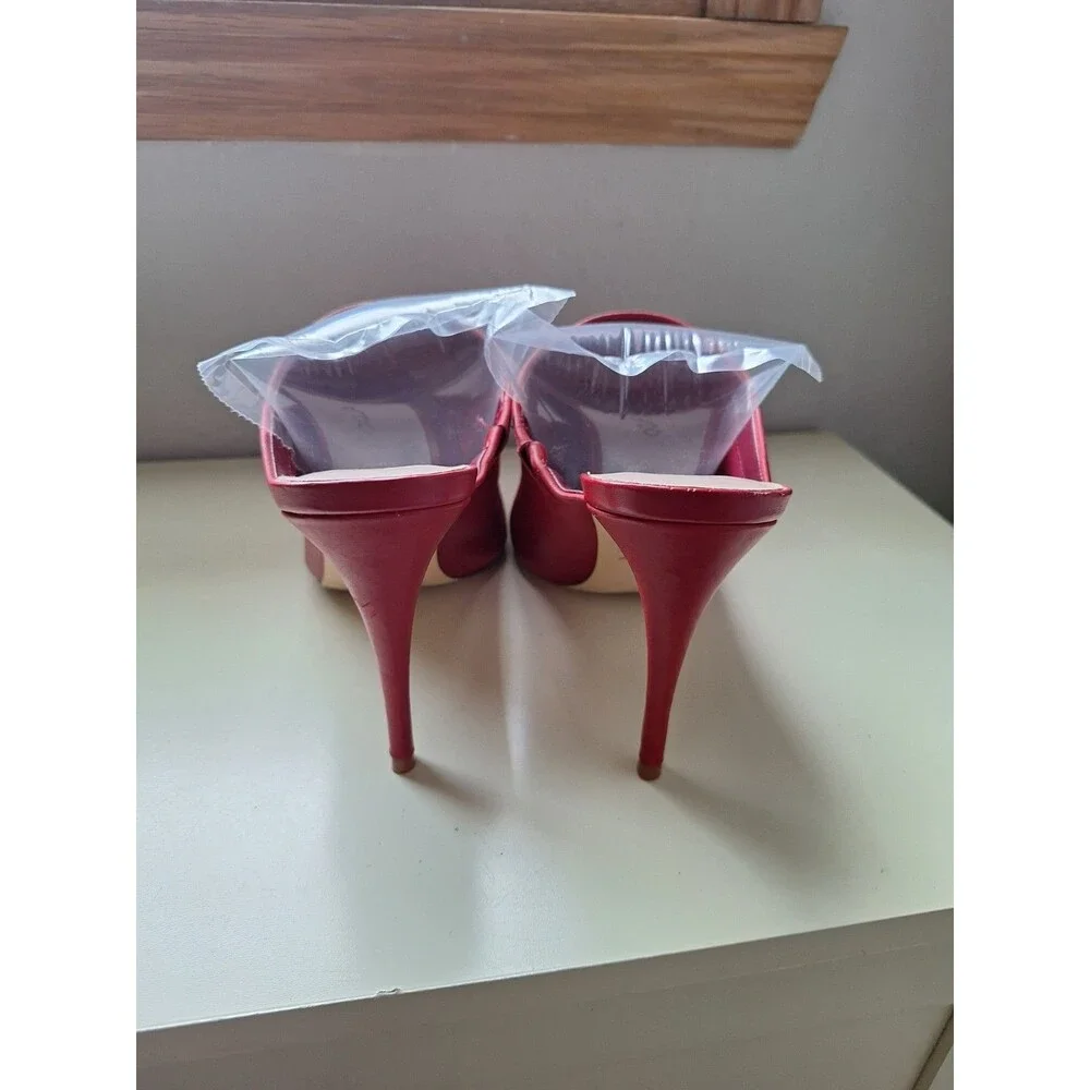 ALDO Red Leather Pointed Toe Mule Pumps Slip On Stiletto Heels US 10
